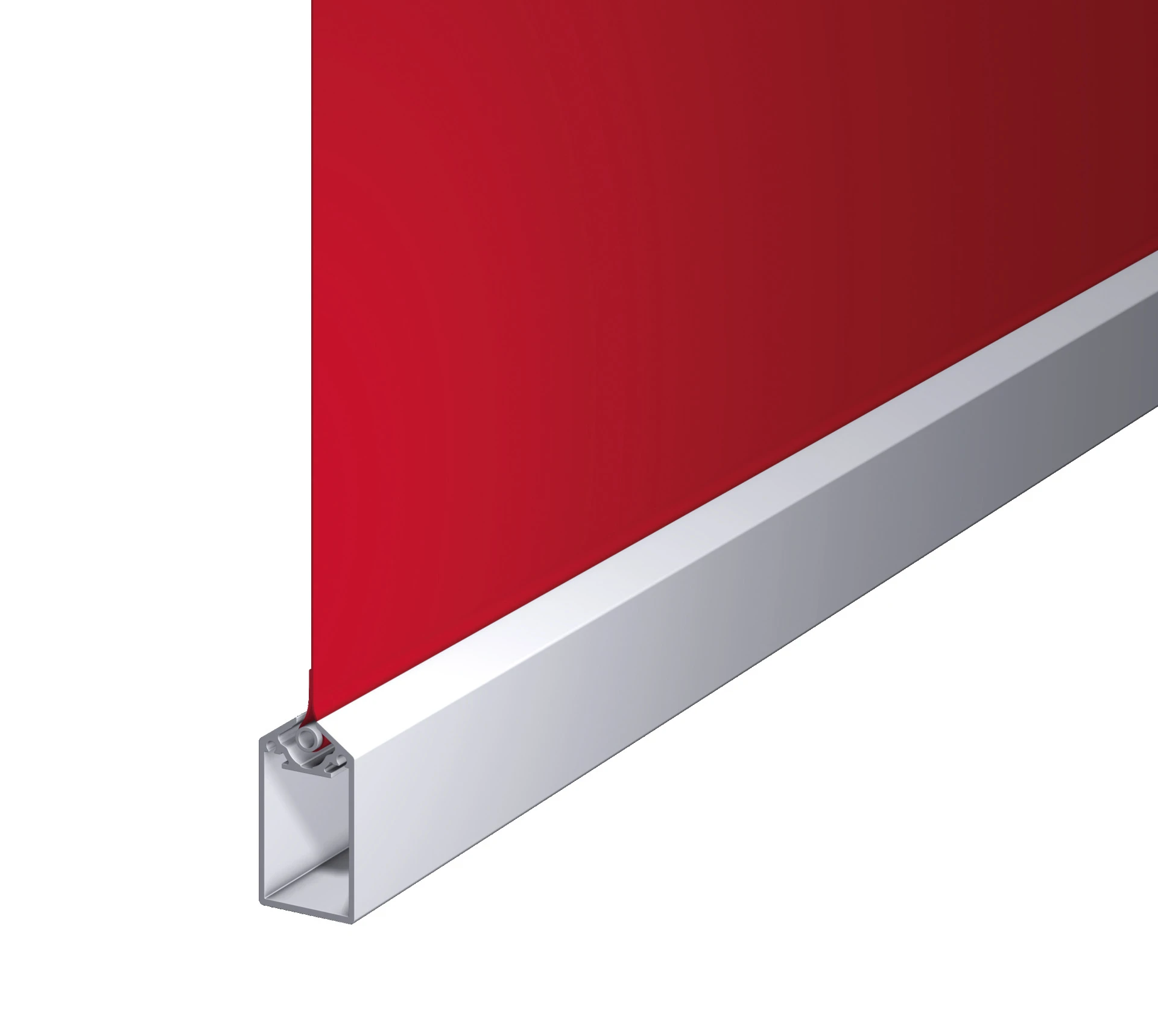 Rotes Rollobild mit Aluminiumkassette