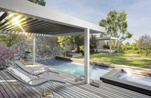 Moderner Garten mit Pergola und Pool